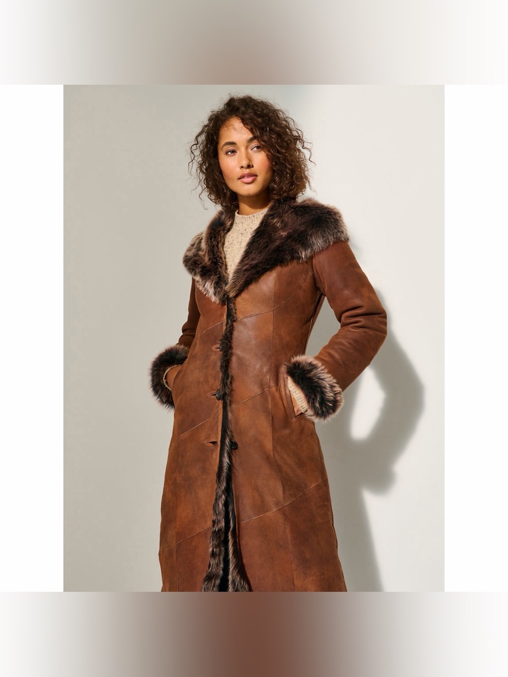 Dakota Hooded Toscana Sheepskin Coat by Overland - Picture 3 of 9